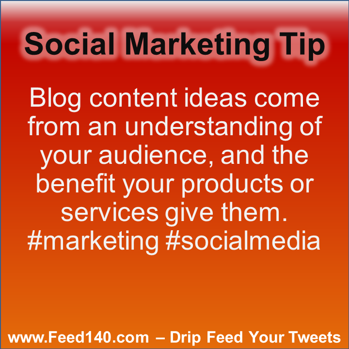 Blog content ideas come from an understanding of your audience, and the benefit your products or services give them. #marketing #socialmedia